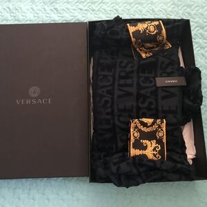 Versace Black and Gold Baroque Logo Robe Set